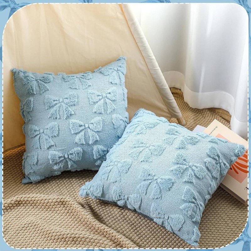 Pillow Cases, Pillowcases, 2 PCS Cushion Covers with Bow Design,