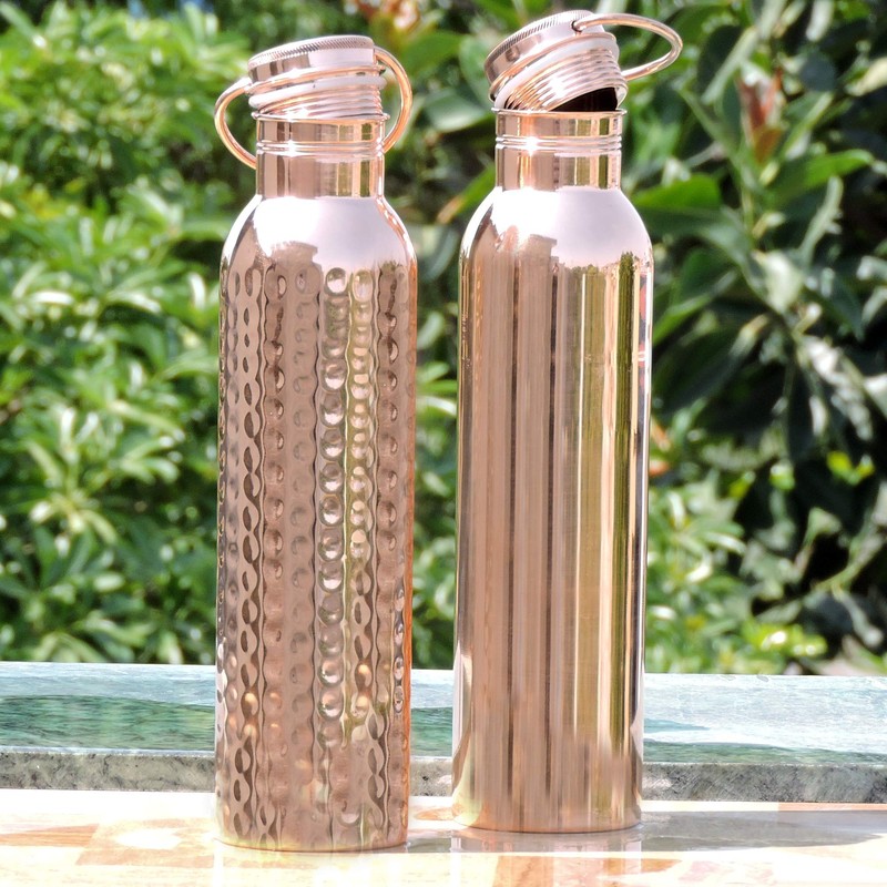HealthGoodsAU - Set of Hammered and Plain Copper Water Bottle