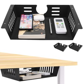Neiteli 2 Pack Under Desk Shelf - Under Desk Storage Shelf Metals,Under Desk Organizer - Black Under Shelf Storage for Office Tables & Workstations（11 Inch）