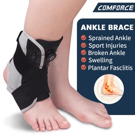 COMFORCE Ankle Brace for Men & Women, Adjustable Knob Maximum Metal Ankle Support Brace for Sprained Ankle,Tendonitis, Achilles, Plantar Fasciitis, Swelling, Injury Recovery