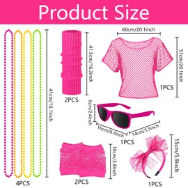Women's 80s Outfit, 90s Outfit, 80s Accessories with Mesh Shirt, Leg Warmers, Mesh Gloves, Headband and Neon Glasses, Retro Neon Pink, Fancy Dress Party, Carnival