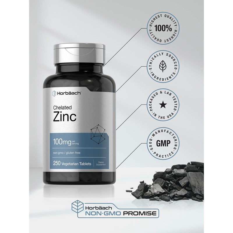 Horbäach Chelated Zinc Supplement 100mg | 250 Tablets | High