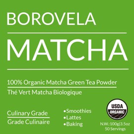 Organic Matcha Green Tea Powder - Culinary Grade USDA Certified - Green Superfood For Smoothies Lattes and Baking - Borovela 100g 3.5oz