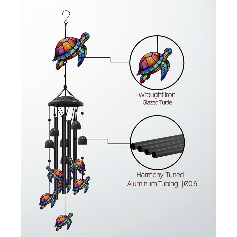 Sea Turtle Wind Chimes, Metal Outdoor Garden Decor, Memorial Gift