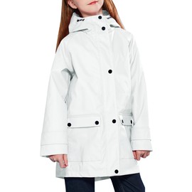 maoo garden Girls Rain Jacket Lightweight Waterproof Raincoat Hooded Cotton Lined Long Windbreaker 806 White 5-6Y