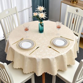 Romanstile Round Tablecloth 80 cm Washable Oilcloth Tablecloth Beige 350 GSM Small Plastic Tablecloth Tablecloth Waterproof for Party, New Year's Eve, Outdoor, New Year, Festival, Garden Table, Coffee