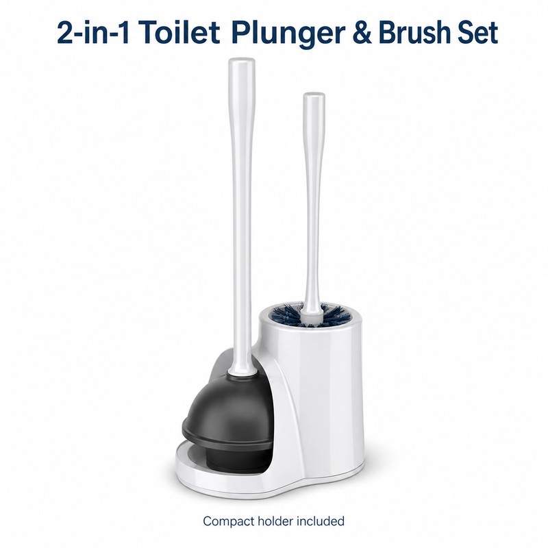 2-in-1 Toilet Plunger & Brush Set for Bathroom Cleaning –