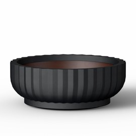 Kante Round Fluted Bowl Planter, 14.6 Inch Dia Large Concrete Flower Pots with Drainage Hole, Suitable for for Indoor Outdoor Plants, Home, Patio, Garden, Black Finish with Warm Brown Interior