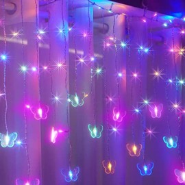 120 LED Butterfly Curtain Fairy Lights USB Plug in,8 Modes 20FT Copper Wire Firefly Twinkle String Lights with Timer/Remote for Bedroom Dorm Wedding Party(Rainbow)