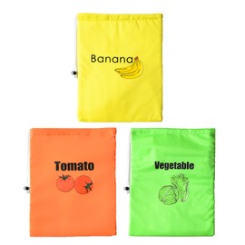 3-Pack Reusable Vegetable Bags | 35x28cm Drawstring Storage for Fruits & Vegetables | Durable Polyester (3 Colors)