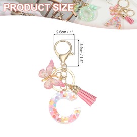 PATIKIL Alphabet Initial Letter Keychain, Resin Cute Keychains with Tassel Butterfly Letter C Pendant Charm for Women Key Purse Handbag Bag Accessories, Pink