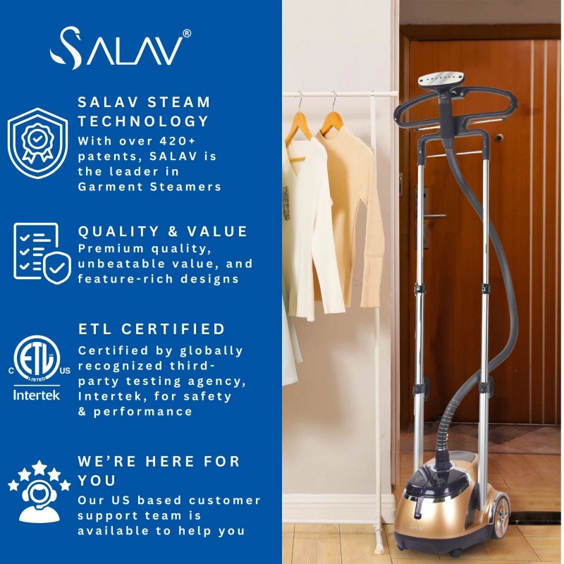 SALAV Pro Series Garment Steamer with Dual Bars & Foot