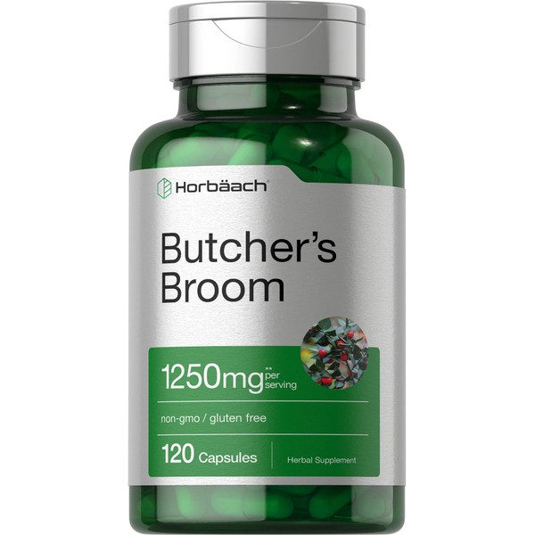 Butchers Broom Capsules 1250mg | 120 Count | Max Potency | Non-GMO, Gluten Free | Traditional Herb Root Extract Supplement | by Horbaach