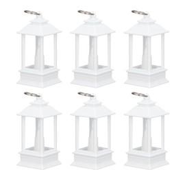 6PCS Ramadan Decorative Lights House Shape Plastic Wind Light Fireplace Hanging Night Lamp White