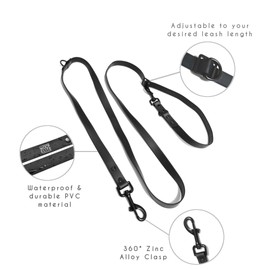 WOOFELITE Hands-Free Adjustable Waterproof Dog Leash 7 FT / 8 FT (Black, 8 FT)