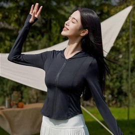 Women's hooded zip-up UV protection windbreaker cooling UPF50+ outdoor pink black white Free size/black