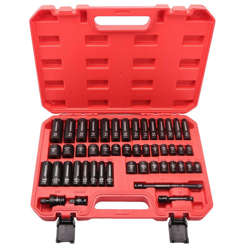 SONIGEKO Socket Set 3/8" Drive Impact Socket Set,48-Piece 6 Point