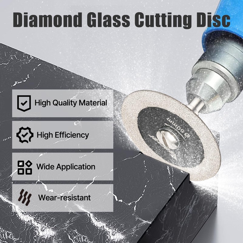 Vearter Glass Cutting Disc 5PCS, 2'' Double-Sided Diamond Cutting Wheel
