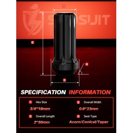 Sposuit M14x1.5 Spline Lug Nuts - Replacement for 1988-2024 GMC Sierra 1500, 2006-2024 Acadia, 2015-2024 Canyon, 2000-2024 Yokon - Closed End Black Lug Nut with Socket(24 Pcs)