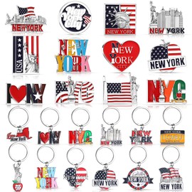 Highergo 24 Pcs New York Souvenirs Gifts 12 NYC Souvenirs Metal Fridge Magnet Magnetic Stickers 12 New York Keychains Bottle Opener Keyring Travel Gifts for Women & Men
