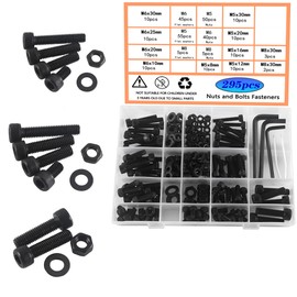 HVDHYY M5 M6 M8 Nut and Bolt Set Black Hex Socket Head Machine Screws & Nuts & Washers Assortment kit Hex Socket With a Reusable Storage Box 3 Hex Wrenches 295pcs