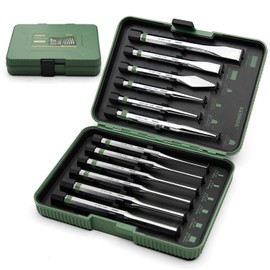 12-Piece Punch and Chisel Set, 60Cr-v Steel Made and Heat-treated. | Including Pin Punch, Cold Chisel, Taper Punch, Center Punch, Precision Polishing and Mirror-finished Chrome Plating,ABS Case