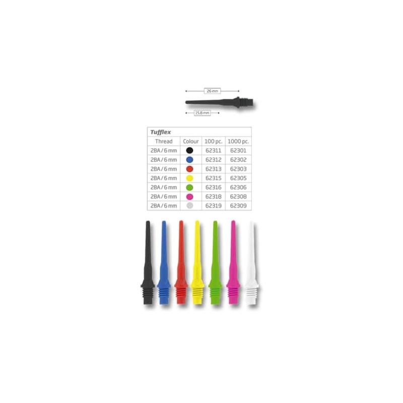BULL'S Tufflex (2BA) Soft Tips, White, 6 mm