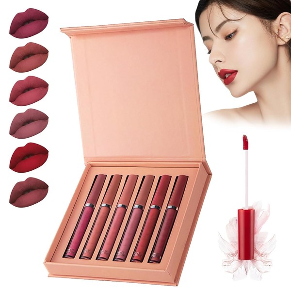 Valentine's Day Maquillaje, 6 Colores Labial Líquido Labiales Mate Larga