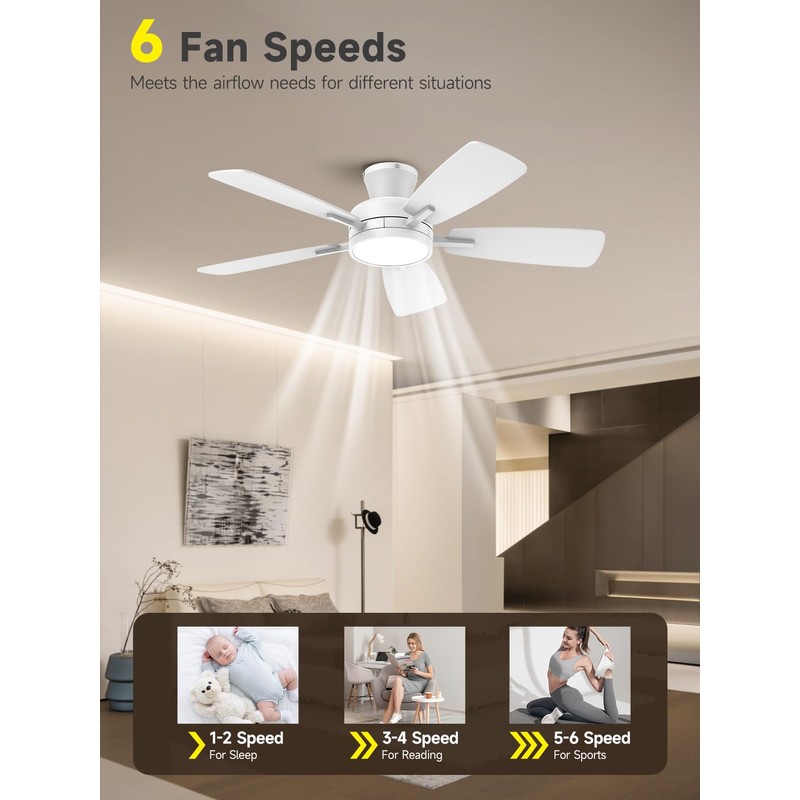 TALOYA Ceiling Fans with Lights and Remote, 46 Inch Low