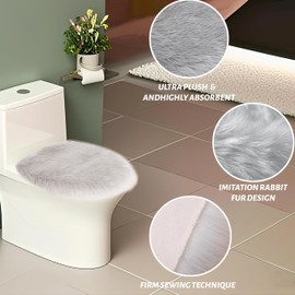 Yinfidee Toilet Lid Cover,Shaggy Faux Fur Fabric Toilet Seat Covers for Bathroom,Machine Washable Comfortable Soft Toilet Covers,20"x16",Universal Toilet Lid Fits Oblong/Round/Elongated Sizes (Gray)