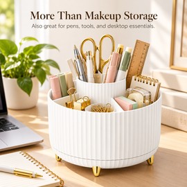 360° Rotating Makeup Organizer for Vanity – Multi-Compartment Cosmetic Storage Holder for Brushes, Lipsticks & Daily Essentials