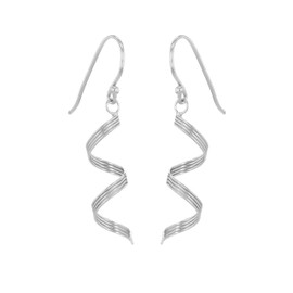 Tuscany Silver Women's Sterling Silver Rhodium Plated 35mm x 6mm Corkscrew Drop Earrings