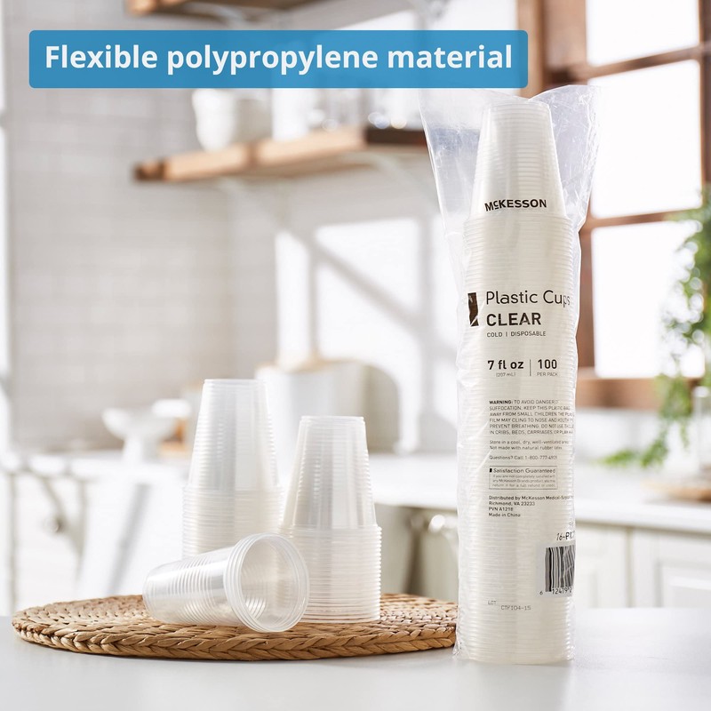 McKesson Plastic Cups, Polypropylene, Disposable, Clear, 7 oz, 100 Count