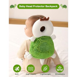JunNeng Mochila con protector de cabeza para bebé, protección contra caídas para caminar del bebé, tortuga verde