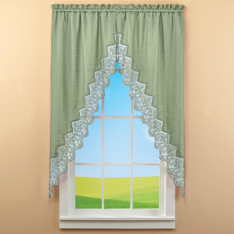 Collections Etc Elegant Lace Border Trim & Solid-Color Window Curtain