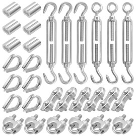CHUENKUK 30 Piece Wire Tensioner Set with Turnbuckle M5, Wire Rope Clamp, Cable Thimble and Press Clamp, Rope Tensioner Set Stainless Steel