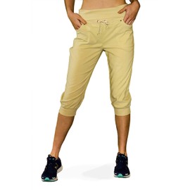 Alex + Abby Women's Rib Waist Capri Joggers X-Large Sandstone Khaki