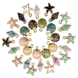 30 Pieces Hanging Jewellery Pendant Alloy, Shell Pendant, Shell Starfish Charms for Jewellery, Alloy Metal Shell Pendant for DIY Jewellery Making Necklace Bracelet Earring Necklace, Stainless Steel