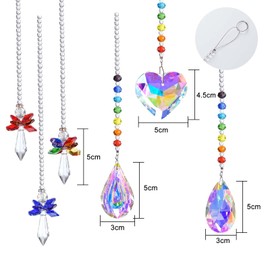 ELECLAND 6Pcs Window Hanging Crystal Rainbow Suncatcher Beads Chain, Rainbow Maker Prism Pendant Crystal for Window Curtain Wedding Decorations