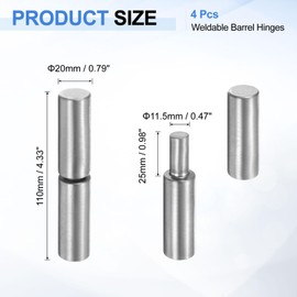 uxcell 4Pcs Weldable Barrel Hinges, 4-3/8" x 3/4" Carbon Steel Heavy Duty Detachable Weld on Door Hinges for Metal Gate Swing Door Trailer Ramp