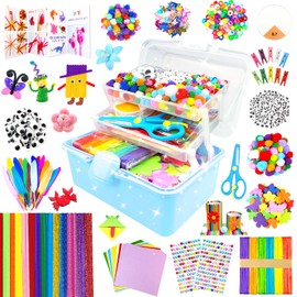 3000 Arts and Crafts Supplies for Kids Craft Kit Craft Box with Pipe Cleaners Arts and Crafts for Kids Age 4-6, 6-8, 8-12 DIY School Supplies Materials Set Toys Gifts for Girls Boys Toddlers, Blue