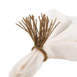 SARO LIFESTYLE Beaded Spray Design Napkin Ring-Set of 4, 2.5" x 3.5", Gold
