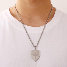 P.BLAKE Silver Shield American Flag Cross Necklace for Men Male, Lord’s Prayer Bible Verse Stainless Steel Pendant Amulet Military Jewelry Gifts for Dad Veteran Collar Cadenas Para Hombre
