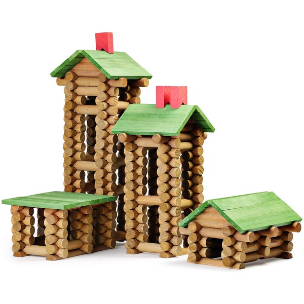SainSmart Jr. 450 PCS Wooden Log Cabin Set Building House Toy for Toddlers, Classic STEM Construction Kit with Colorful Wood Logs Blocks for 3+ Years Old