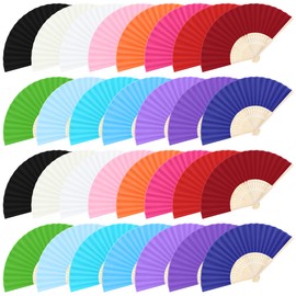 MCEAST - Ventilador plegable de seda de 30 piezas con marcos de bambú, ventilador de mano plegable para regalos de boda, regalos de fiesta, decoración del hogar, multicolor