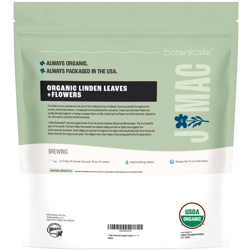J Mac Botanicals, Organic Linden Leaf and Flower, Whole Leaves