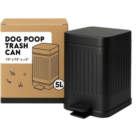 Small Dog Poop Trash Can Outside, 1.3 Gal Stainless Steel Dog Waste Trash Can, Waterproof Small Poop Bucket Outdoor with Lid, Poop Pail for Dogs, Dog Poop Bin Outdoor with Odor Control (Black)