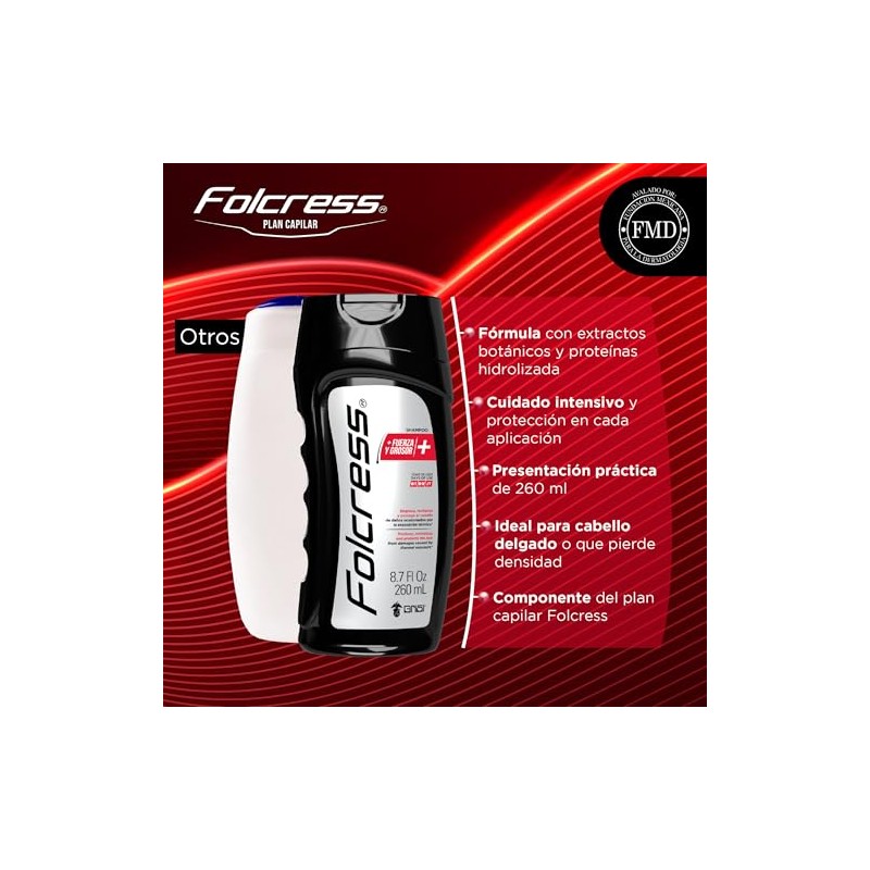Folcress - Shampoo Fuerza y Grosor, Cabello Delgado, Para Hombre,
