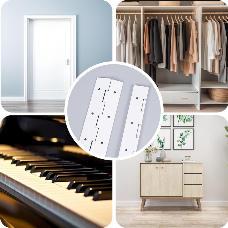 [2-Pack] 8-Inch White 304 Stainless Steel Piano Hinges,Heavy Duty 0.05-Inch