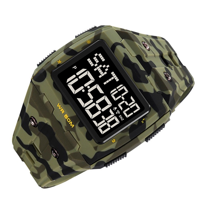 Digital Sports Watch Dual Time Display Night Light Adjustable TPR